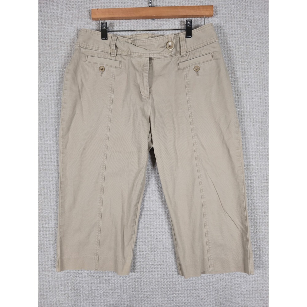 Cato Womens Khaki Tan Cotton Stretch Cropped Capri Pants Size 12